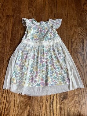 Hanna Andersson Floral Tulle Dress in White with Pink, Yellow & Green